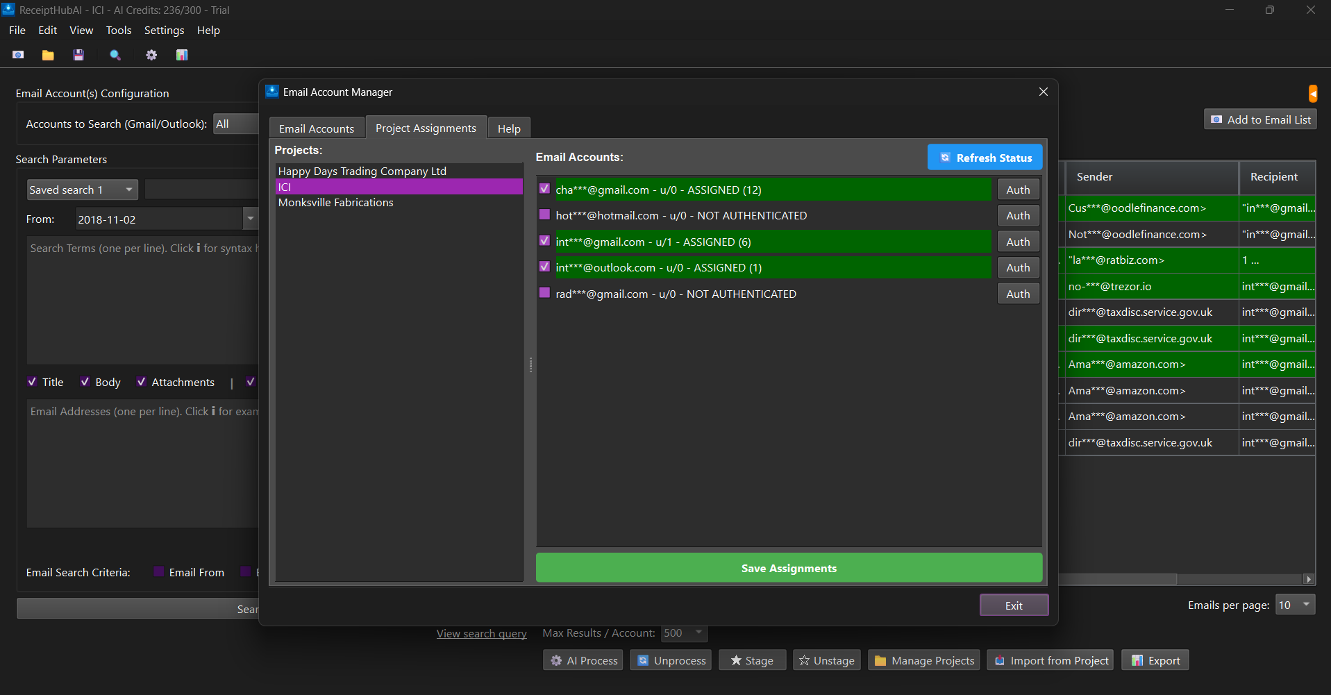 Assign Emails to a Project