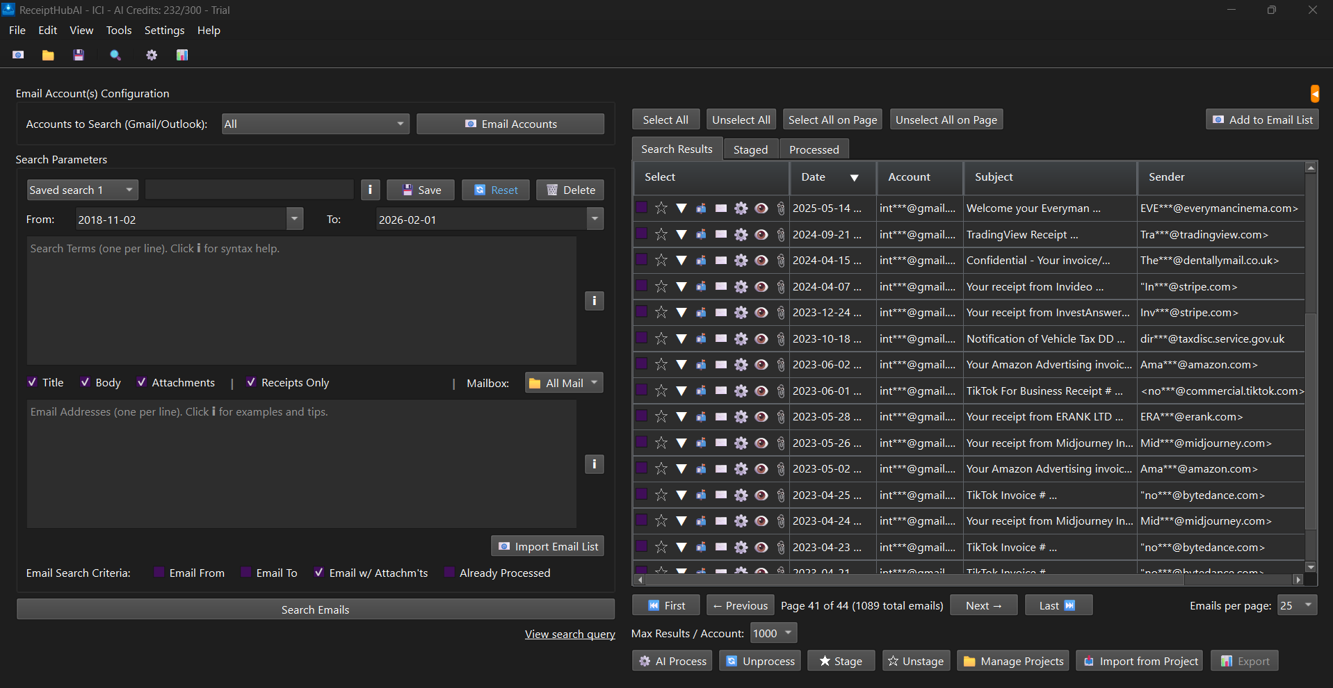 Step 3: Email Receipt Search