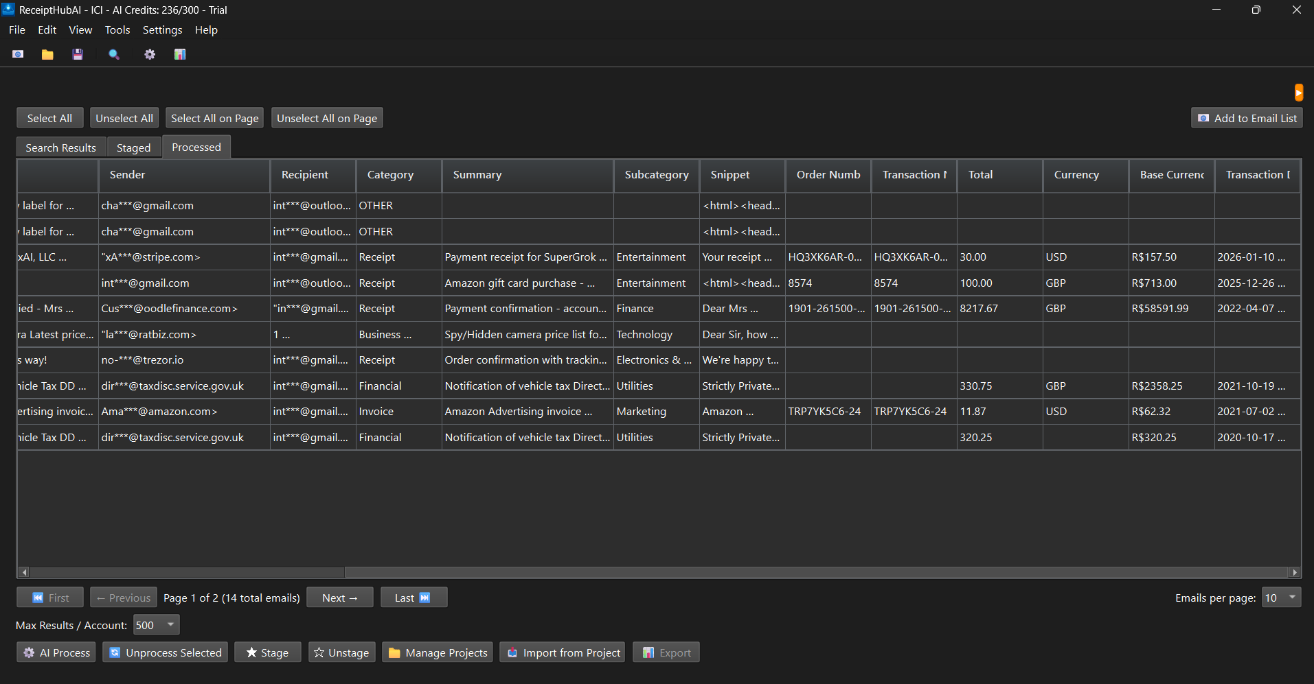 Extracted Financial Data